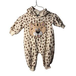 VTG FunStuff Babywear 9M Leopard Print Bodysuit Overalls Set Cream Beige Animal